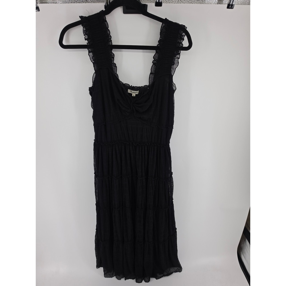 Max Studio London Black Tiered Mesh Midi Dress Ruffle Smocked Back XL